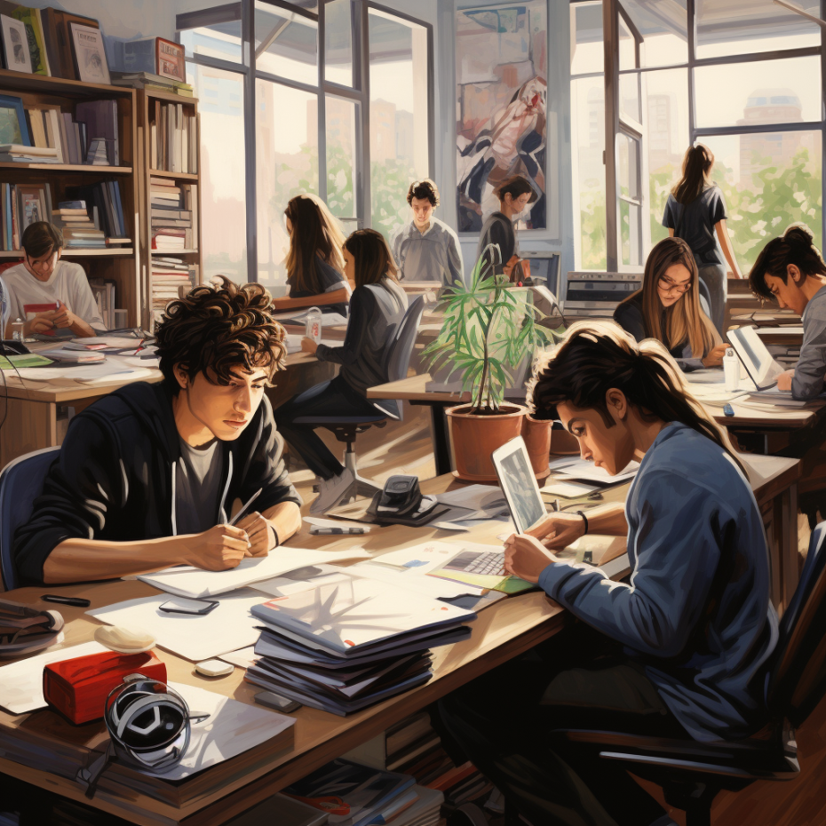 Students studying in a classroom