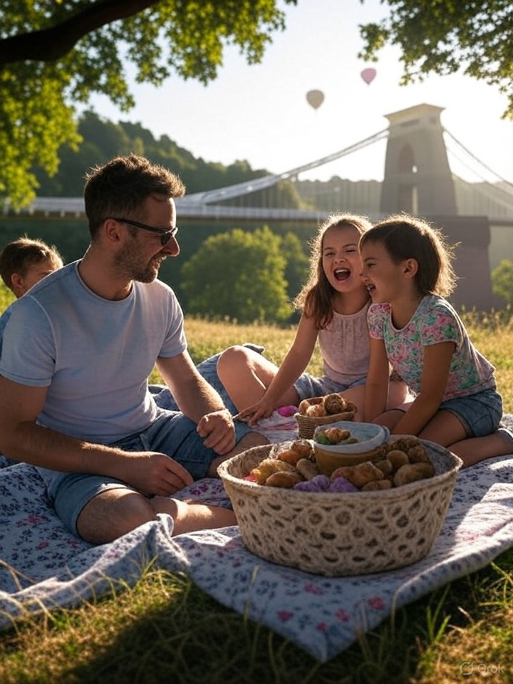 IMG_0924 A family relaxing on the grass in front of the Clifton suspension bridge , the weather is sunny